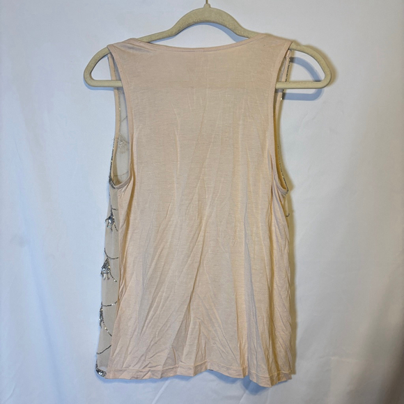 Beaded Sequin Mesh Tank Top Nude Silver Embellished Evening Cocktail Top M - Picture 2 of 8